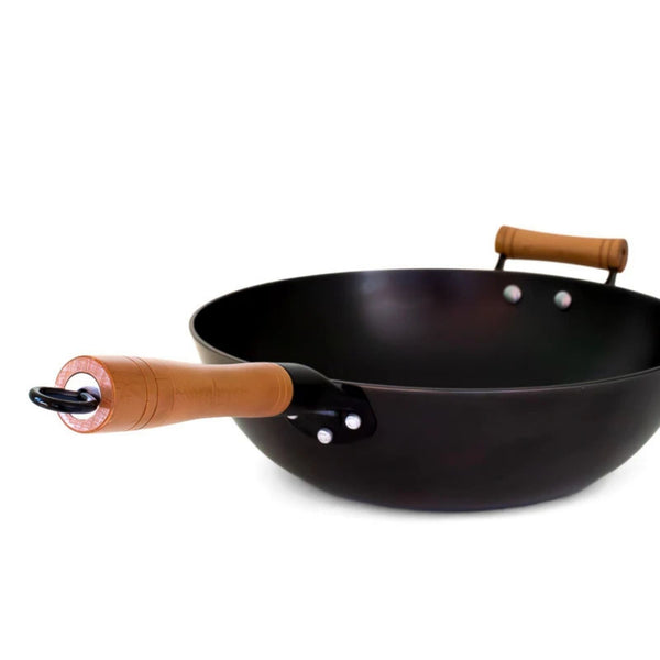 Karbonstahl Wok 32 cm - formstabil - ohne Einbrennen - Yak Thai