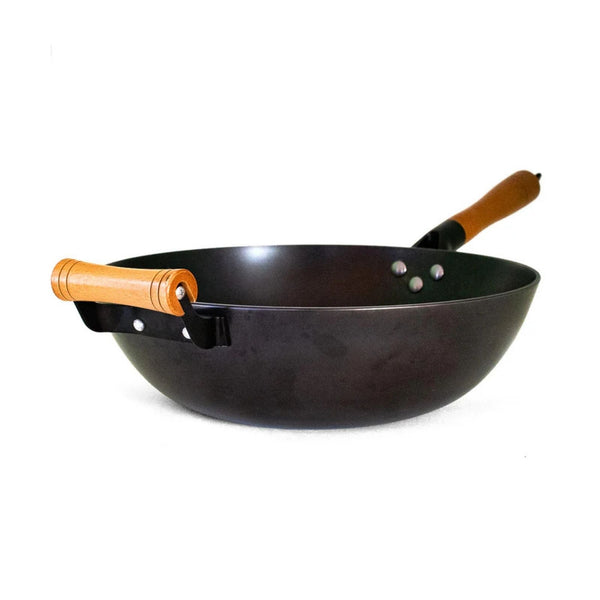 wok 32 cm mit holzgriff aus karbonstahl