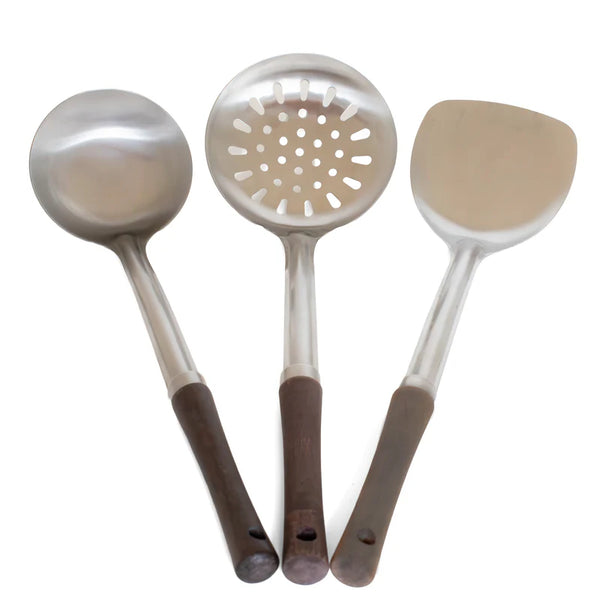Wok Kochbesteck Set - Wok-Löffel, Wok-Sieb und Wokwender