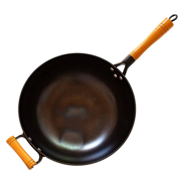 Karbonstahl Wok 32 cm - formstabil - ohne Einbrennen - Yak Thai