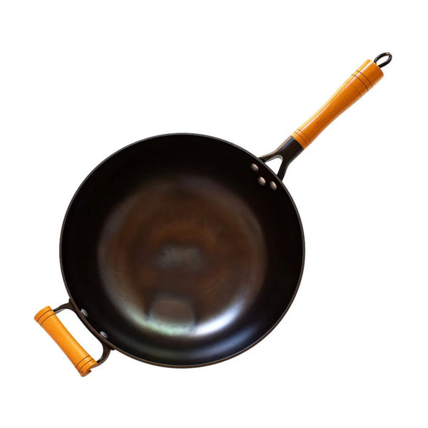 Karbonstahl Wok 32 cm - formstabil - ohne Einbrennen - Yak Thai